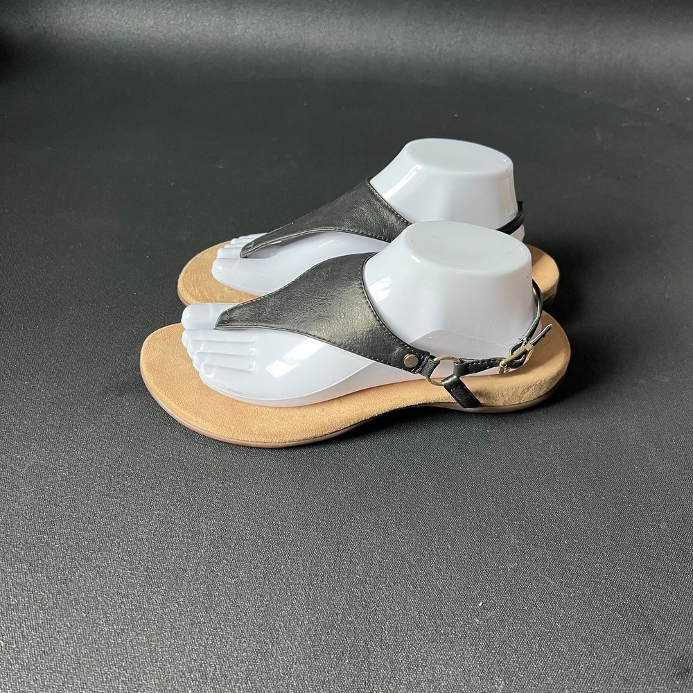 Vionic Kirra Black Leather Backstrap Thong Sandals Womens 9 Wide Resort Cruise